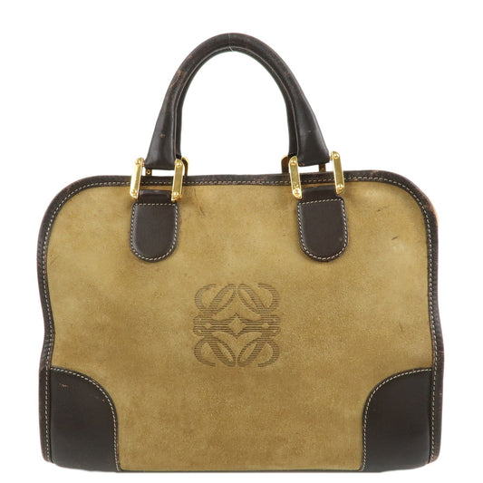 LOEWE-Anagram-Suede-Leather-Boston-Bag-Hand-Bag-Beige-Brown