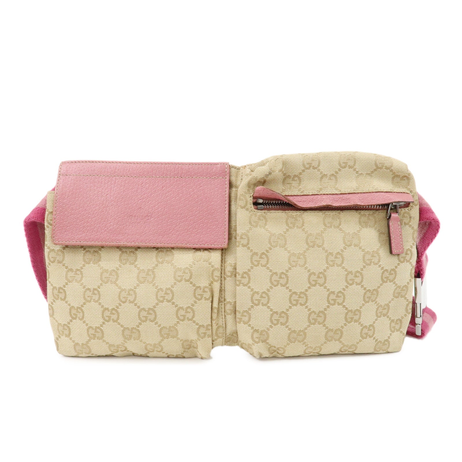 GUCCI-Sherry-GG-Canvas-Leather-Waist-Bag-Bag-Beige-Pink-28566