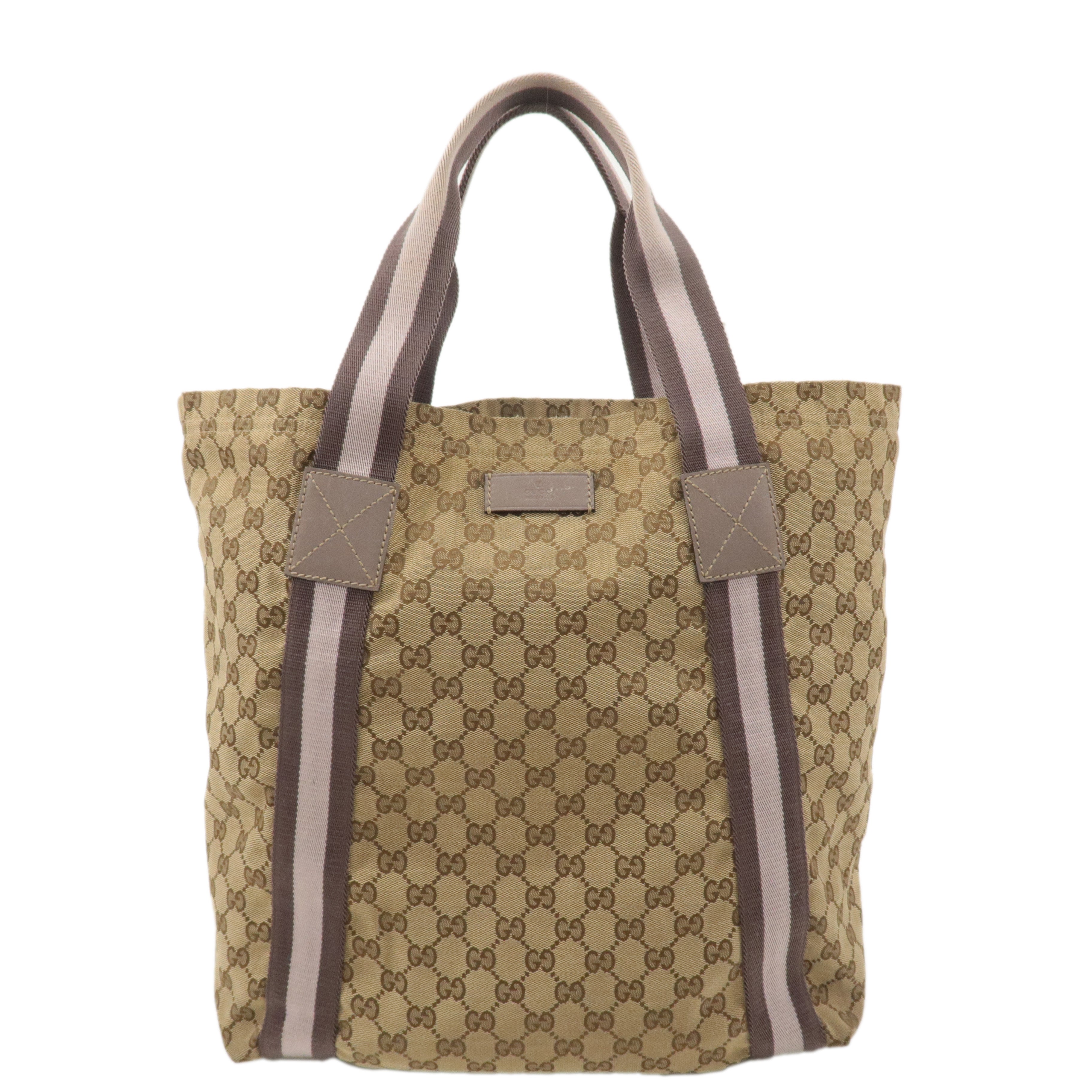 GUCCI Sherry GG Canvas Leather Tote Bag Beige Pink 189669