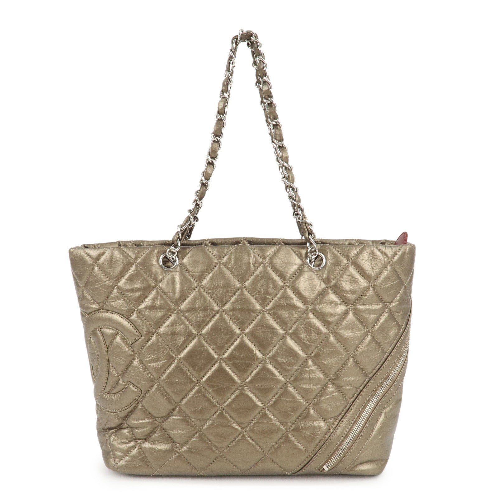 CHANEL-Cambon-Line-Lamb-Skin-Cotton-Club-Hand-Bag-Bronze-A34318