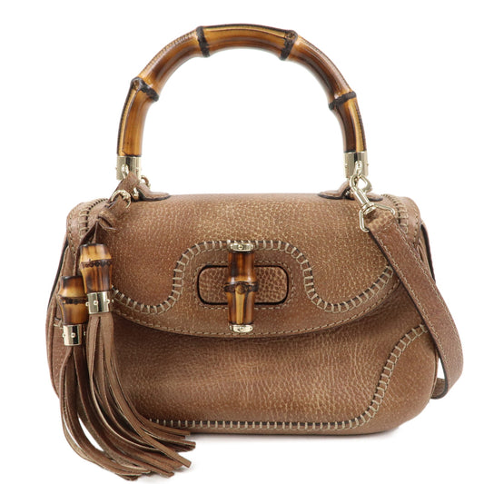 GUCCI-New-Bamboo-Leather-2WAY-Bag-Hand-Bag-Light-Brown-224964