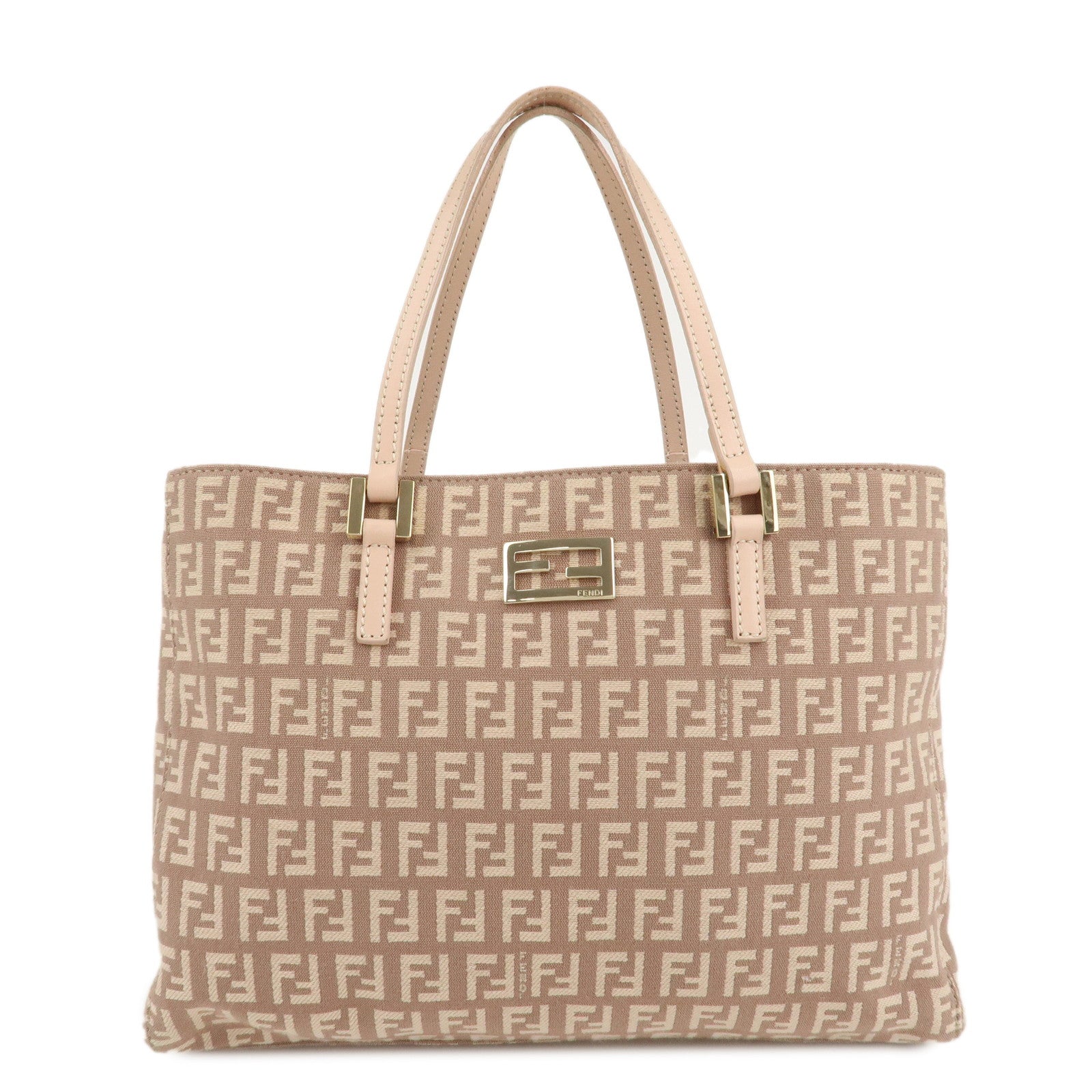 FENDI-Zucchino-Canvas-Leather-Tote-Bag-Pink-Ivory-8BH132