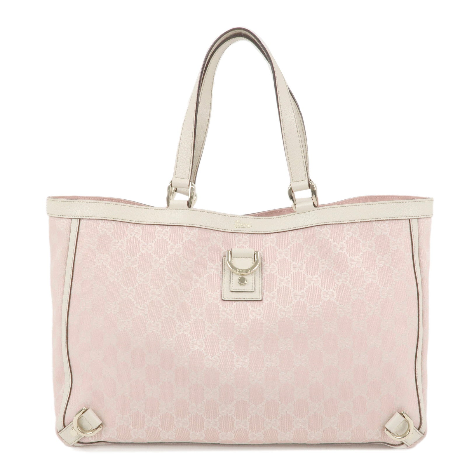 GUCCI-Abbey-Line-GG-Canvas-Leather-Tote-Bag-Pink-141472