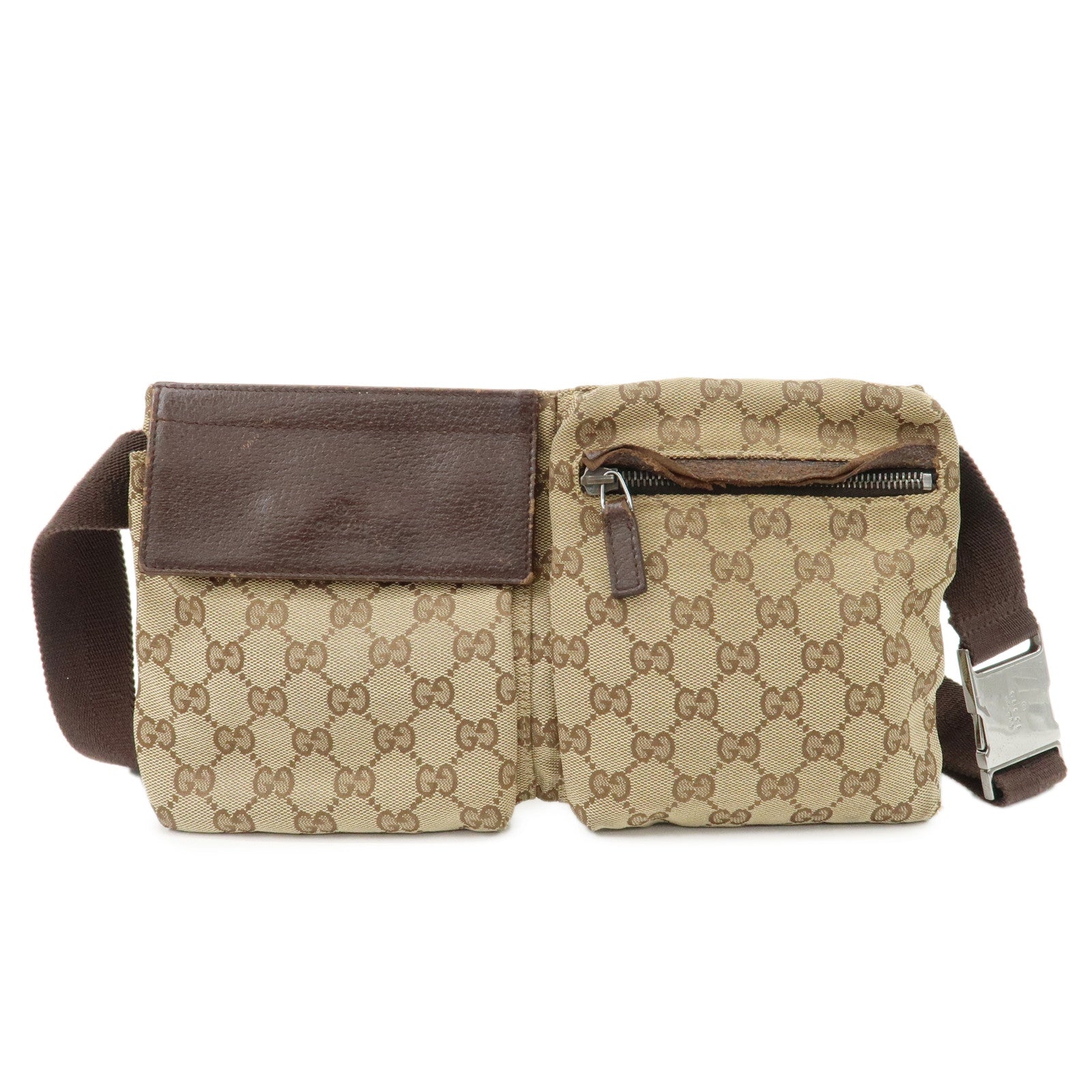 GUCCI-GG-Canvas-Leather-Waist-Bag-Crossbody-Bag-Beige-Brown-28566