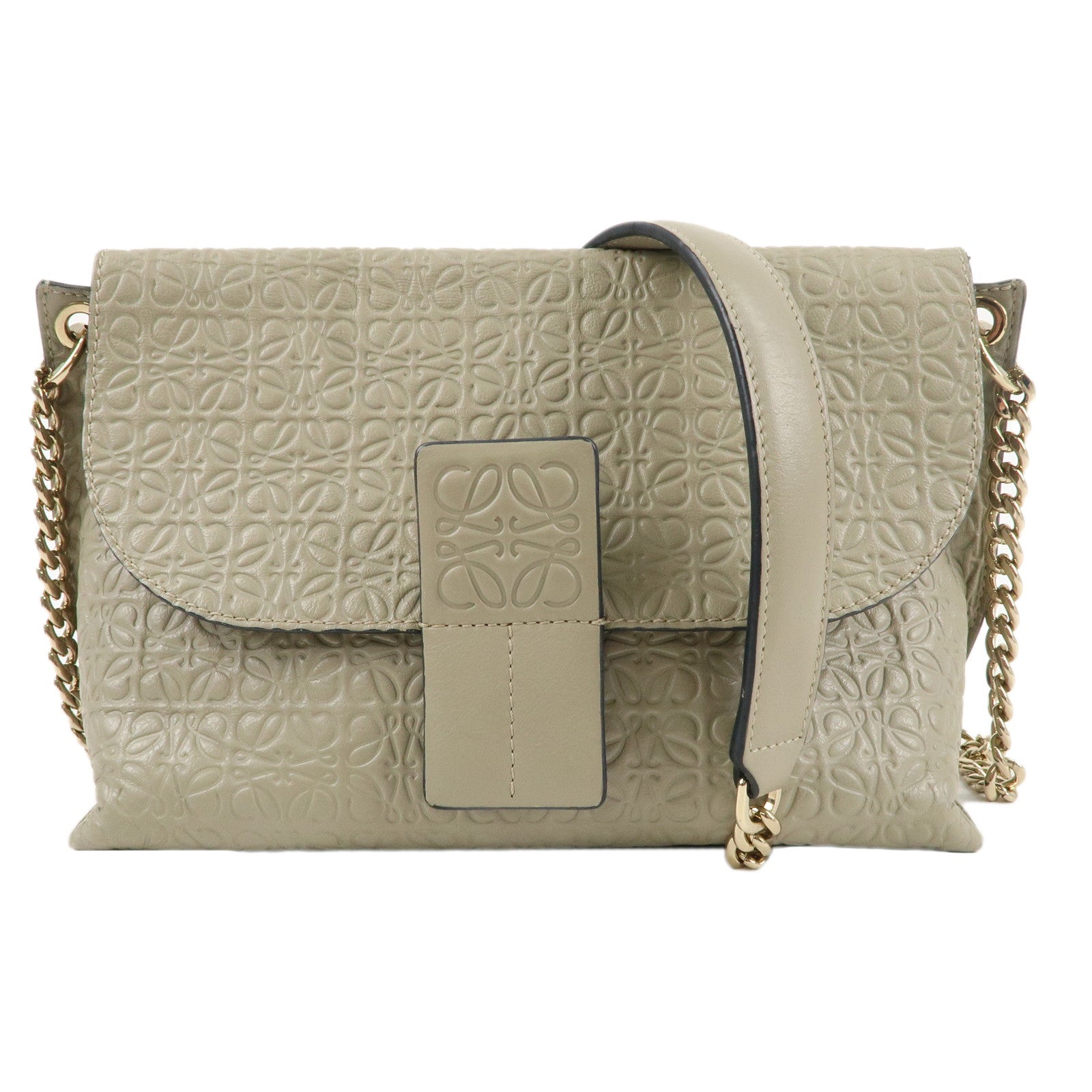 LOEWE-Anagram-Leather-Avenue-Chain-Shoulder-Bag-Light-Green