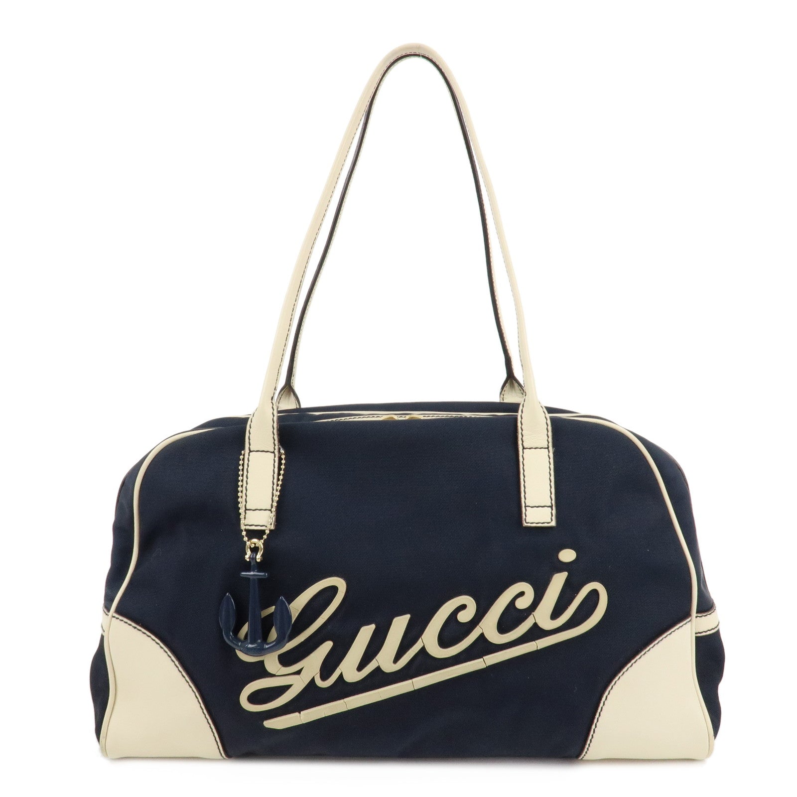 GUCCI-Canvas-Leather-Boston-Bag-Hand-Bag-Navy-Ivory-169973