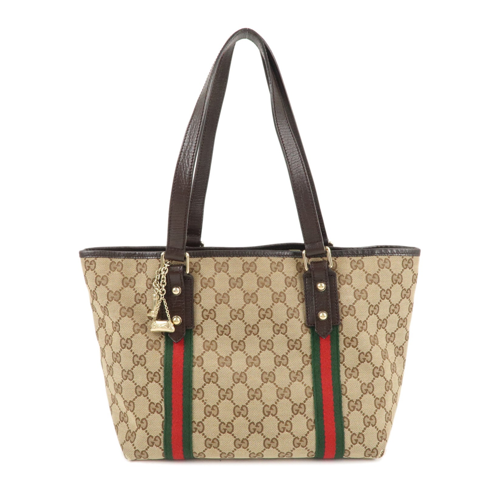 GUCCI-Sherry-GG-Canvas-Leather-Tote-Bag-Beige-Brown-137396