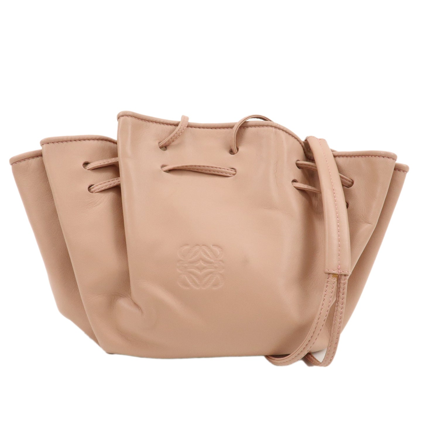 LOEWE-Anaglam-Leather-Shoulder-Bag-Drawstring-Bag-Pink-Beige