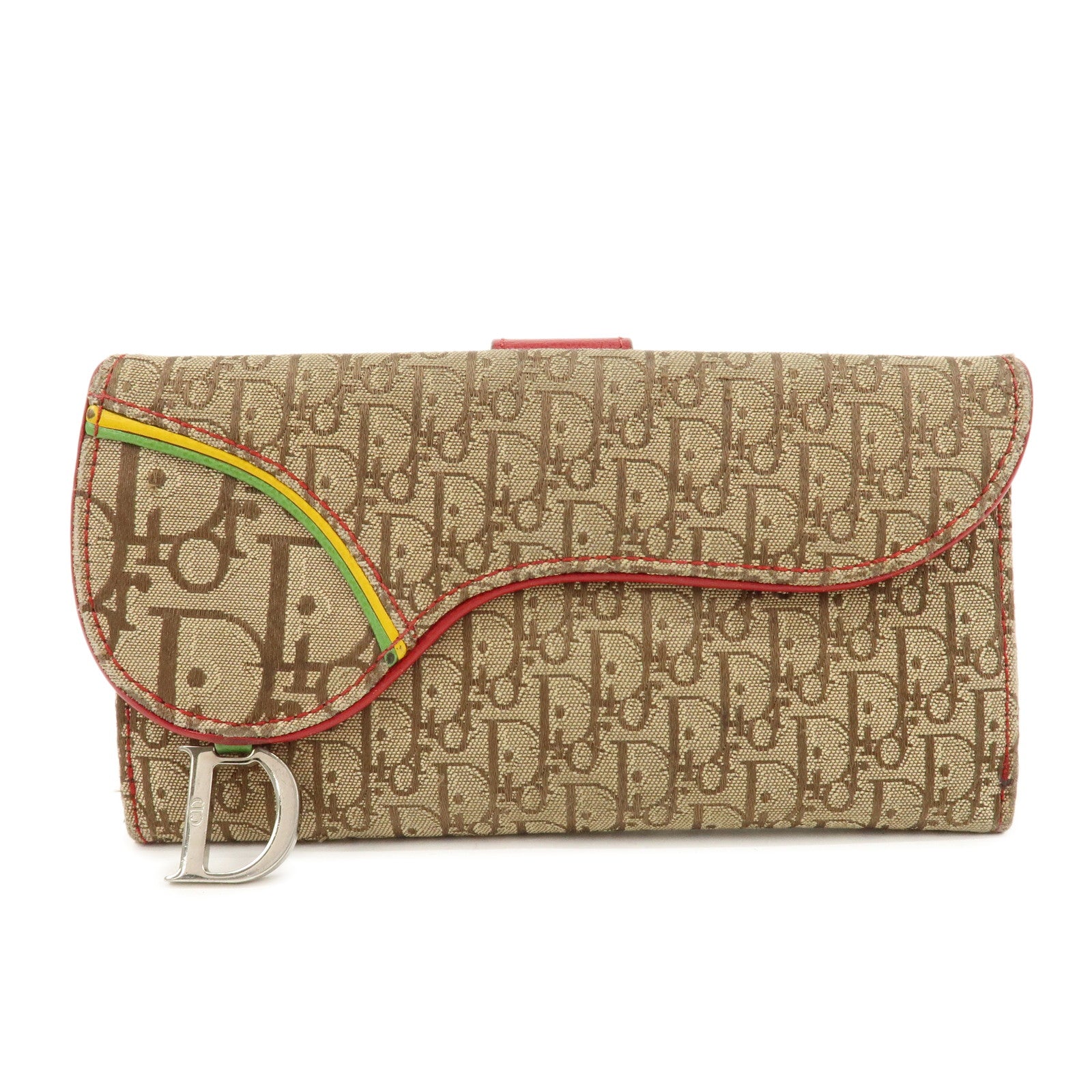 Christian-Dior-Rasta-Trotter-Canvas-Leather-Saddle-Long-Wallet