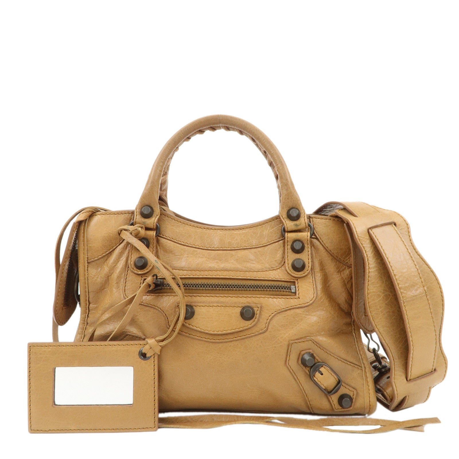 BALENCIAGA-Mini-City-Leather-Classic-2Way-Bag-Brown-300295