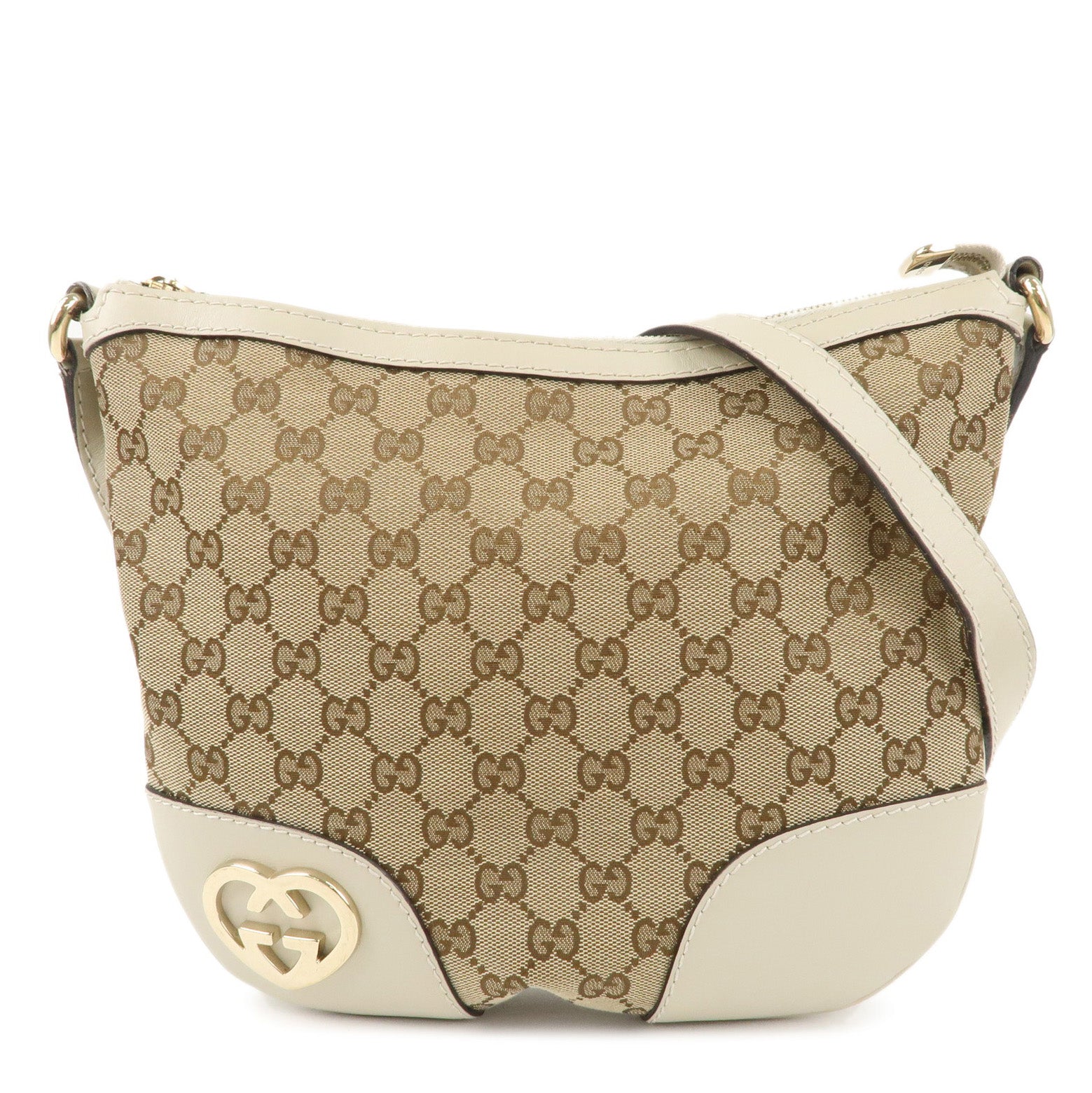 GUCCI-Lovely-GG-Canvas-Leather-Shoulder-Bag-Ivory-Beige-257072