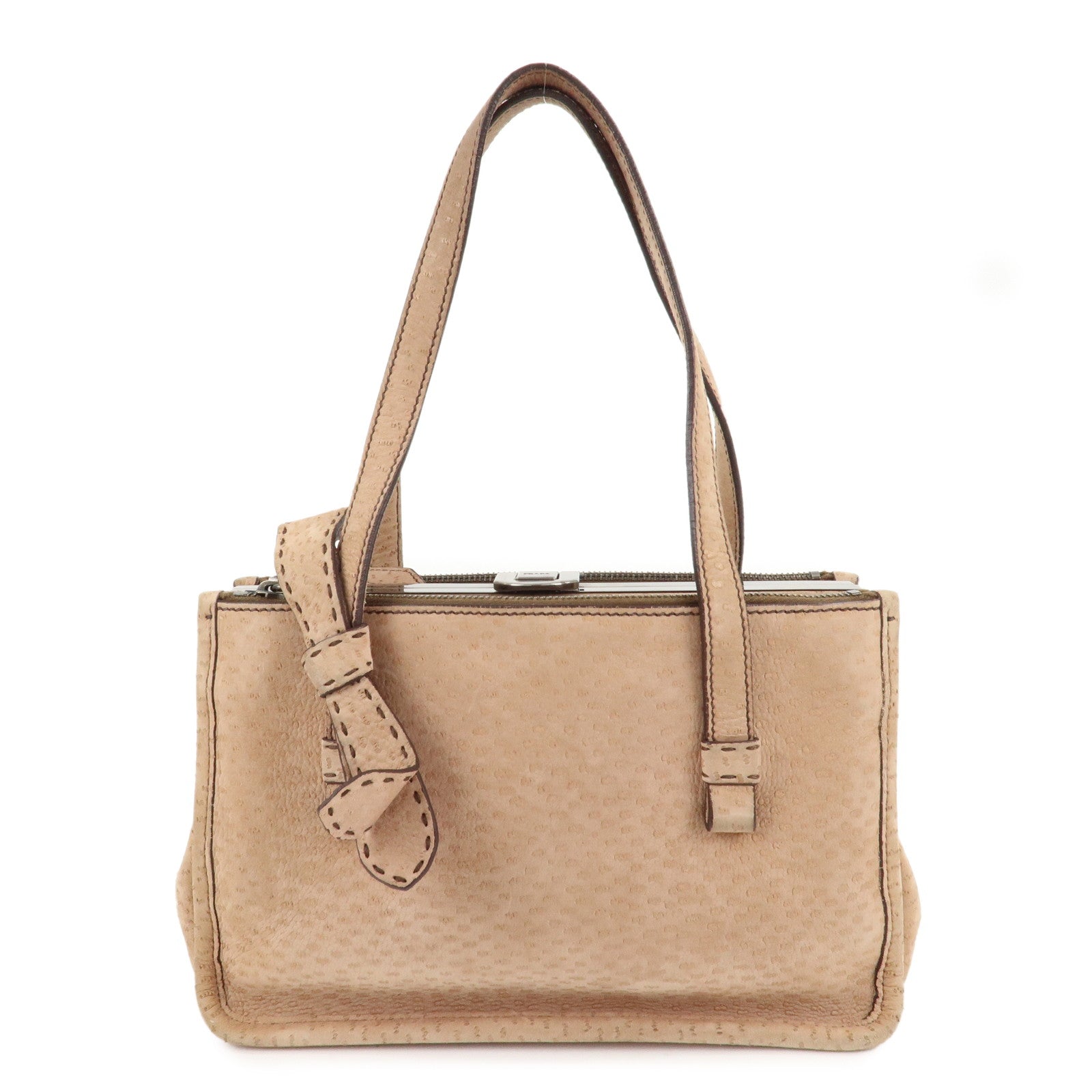 PRADA-Logo-Suede-Clasp-Tote-Bag-Hand-Bag-Beige-BR1935-F/S