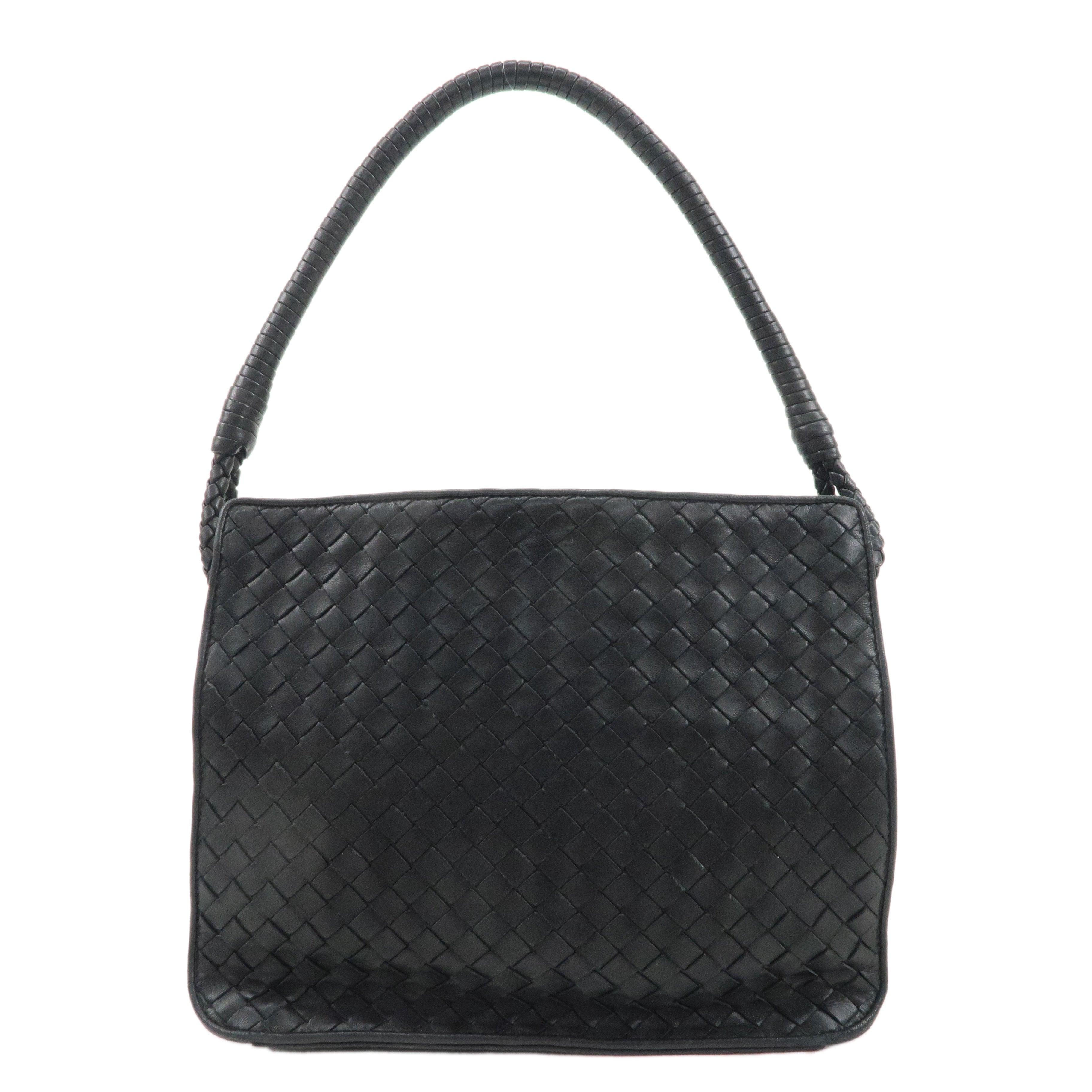 BOTTEGA-VENETA-Intrecciato-Leather-Shoulder-Bag-Black-115655