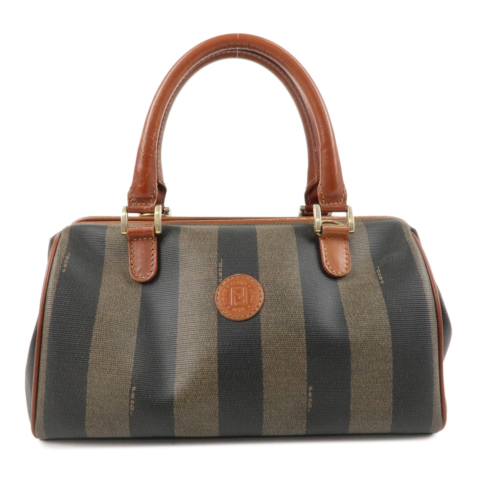 FENDI-Pecan-PVC-Leather-Boston-Bag-Hand-Bag-Brown-Black