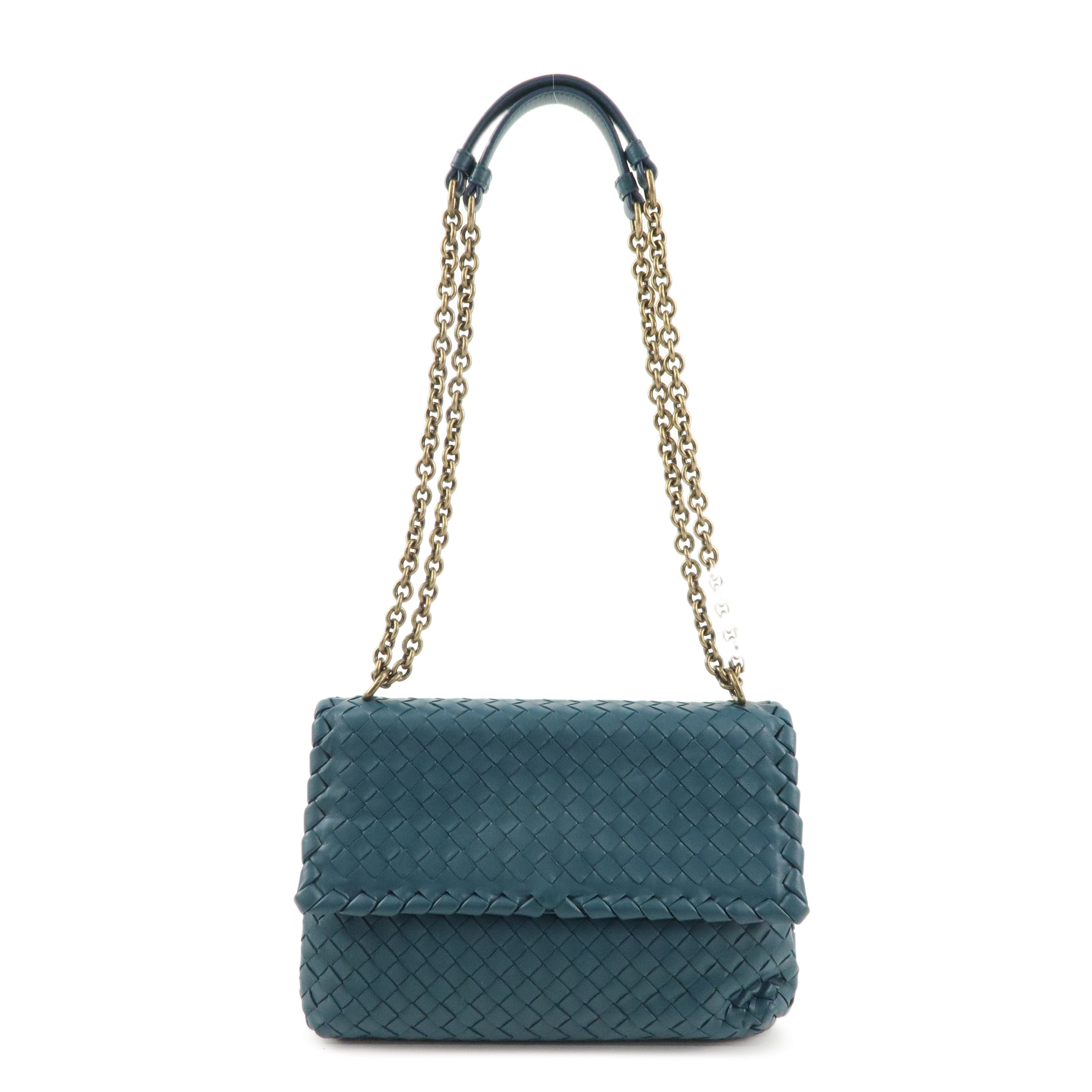 BOTTEGA VENETA Intrecciato Leather Chain Shoulder Bag Green