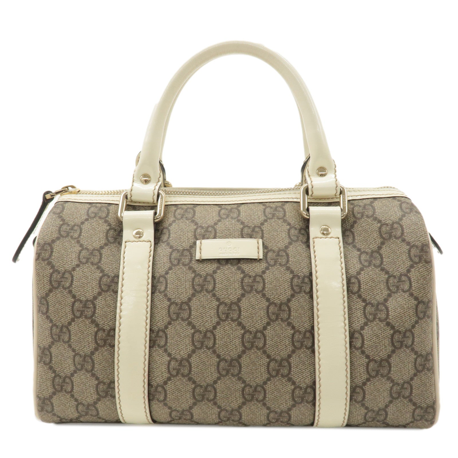 GUCCI-GG-Supreme-Patent-Leather-Boston-Hand-Bag-Beige-Ivory-193604