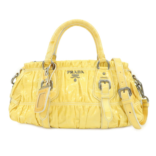 PRADA-Patent-Leather-Gather-2Way-Bag-Shoulder-Hand-Bag-Yellow