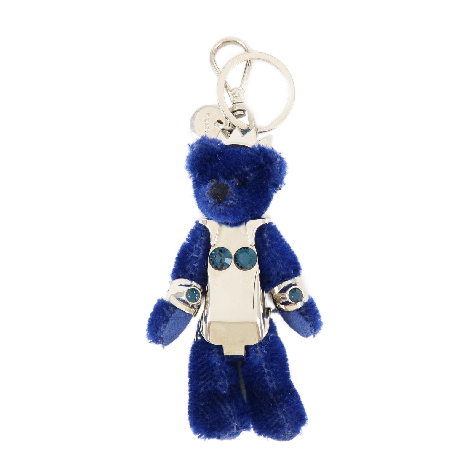 PRADA-Metal-Bear-Key-Holder-Key-Chain-Key-Charm-Blue-Silver