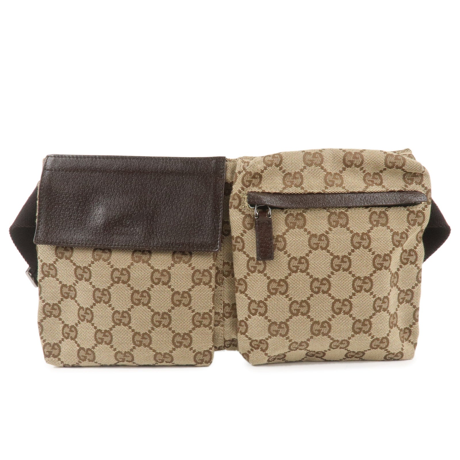 GUCCI-GG-Canvas-Leather-Waist-Bag-Crossbody-Bag-Beige-Brown-28566