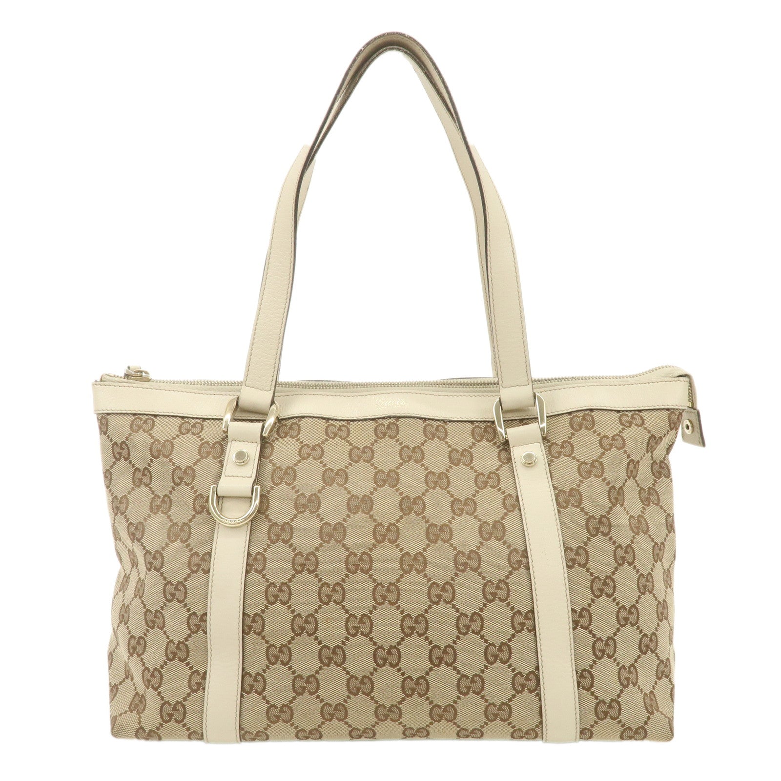 GUCCI Abbey GG Canvas Leather Tote Bag Beige Ivory 141470