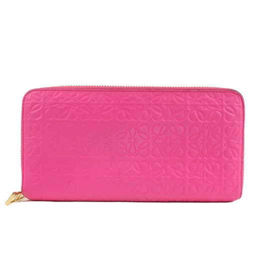 LOEWE-Anagram-Leather-Bi-fold-Round-Zipper-Long-Wallet-Pink