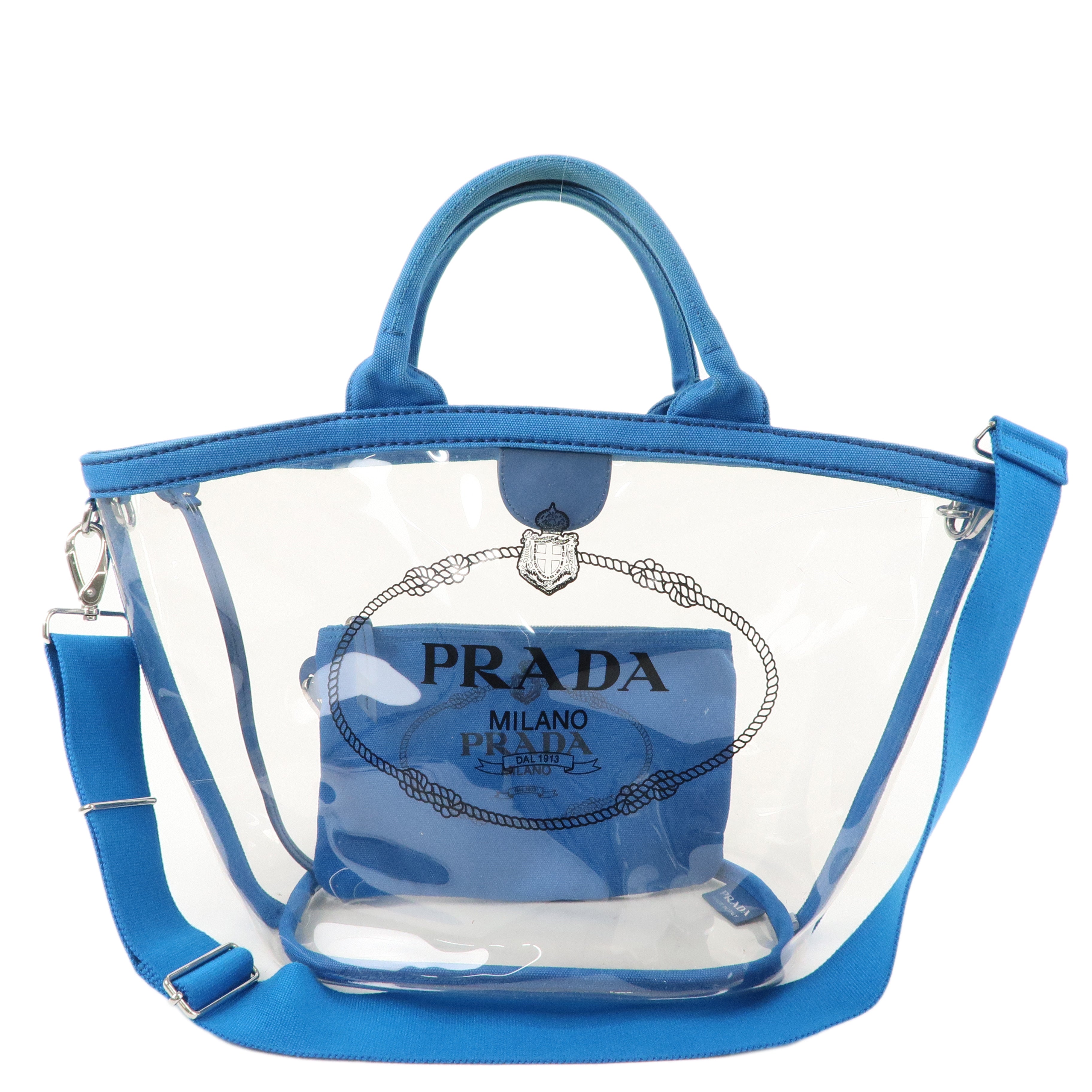 PRADA Canapa Plex Vinyl Canvas 2Way Tote Bag Blue 1GB1872