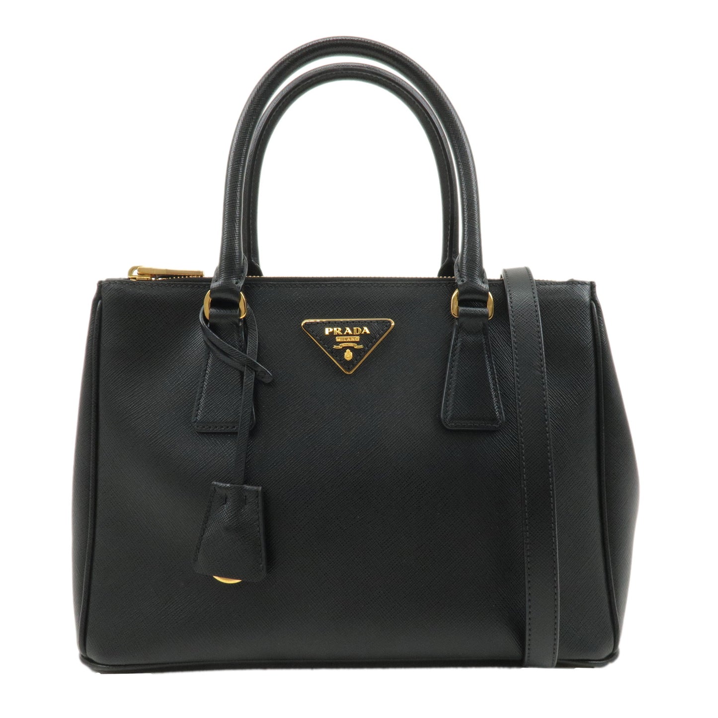 PRADA Saffiano Leather Galleria Medium 2WAY Bag Black