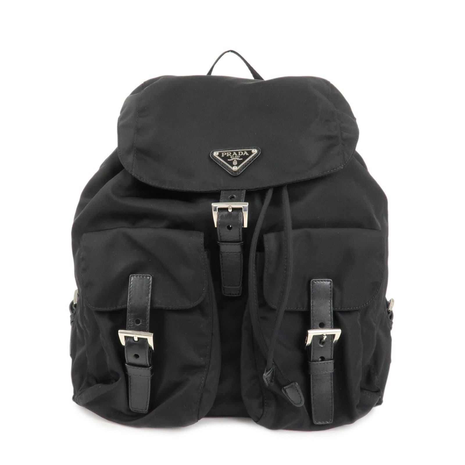 PRADA-Logo-Nylon-Leather-Back-Pack-Ruck-Sack-NERO-Black-BZ2811