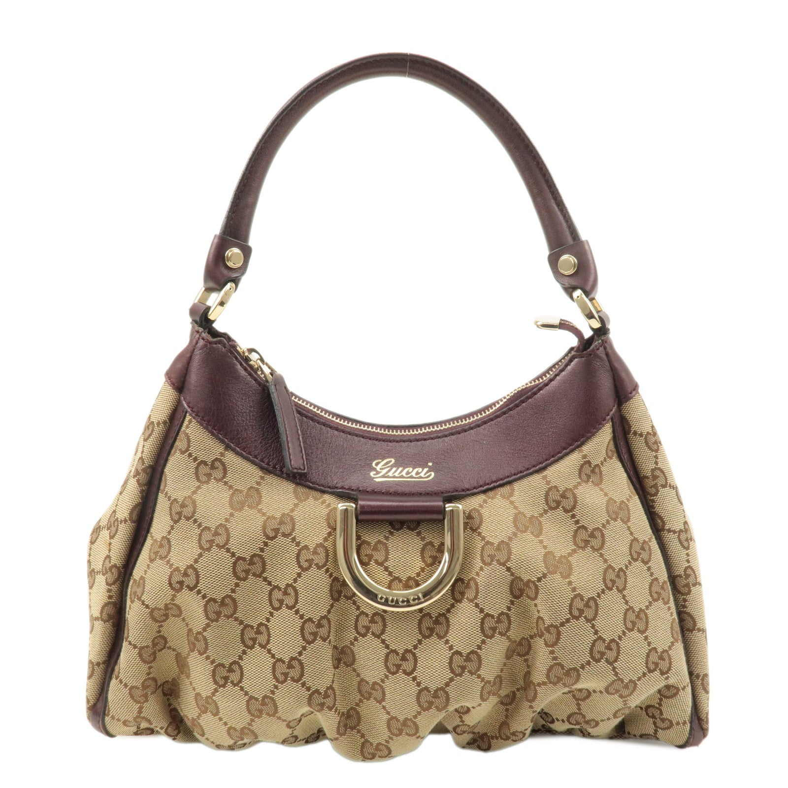 GUCCI Abbey GG Canvas Leather Shoulder Bag Beige Brown 190525