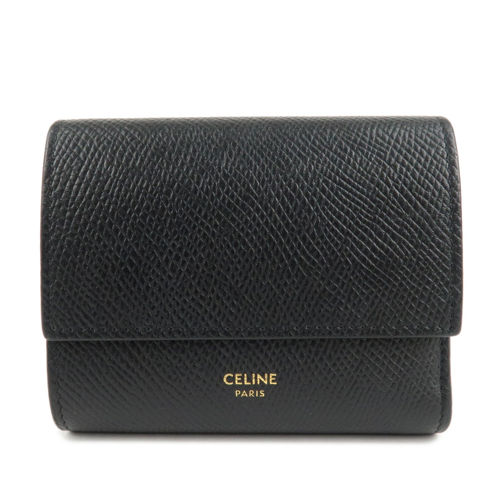 CELINE-Logo-Leather-Small-Tri-fold-Wallet-Black