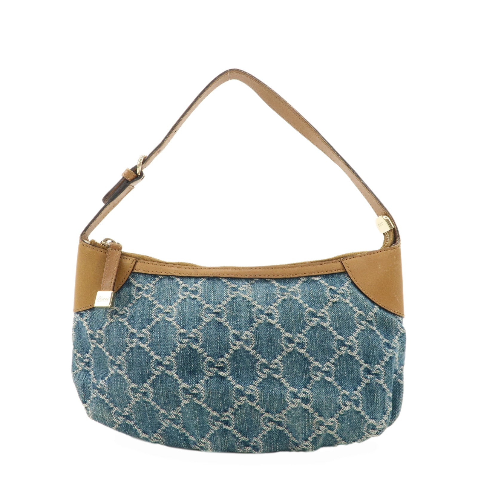 GUCCI-GG-Canvas-Leather-Hand-Bag-Blue-Brown-224093