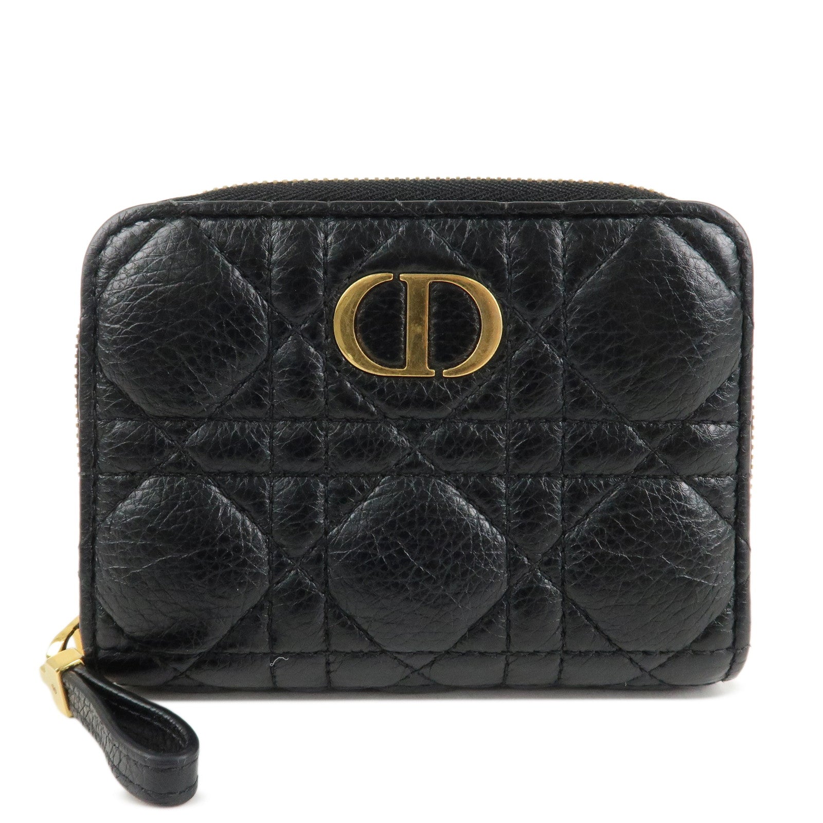 Christian-Dior-Cannage-Leather-Bi-fold-Wallet-Black-Gold-HDW