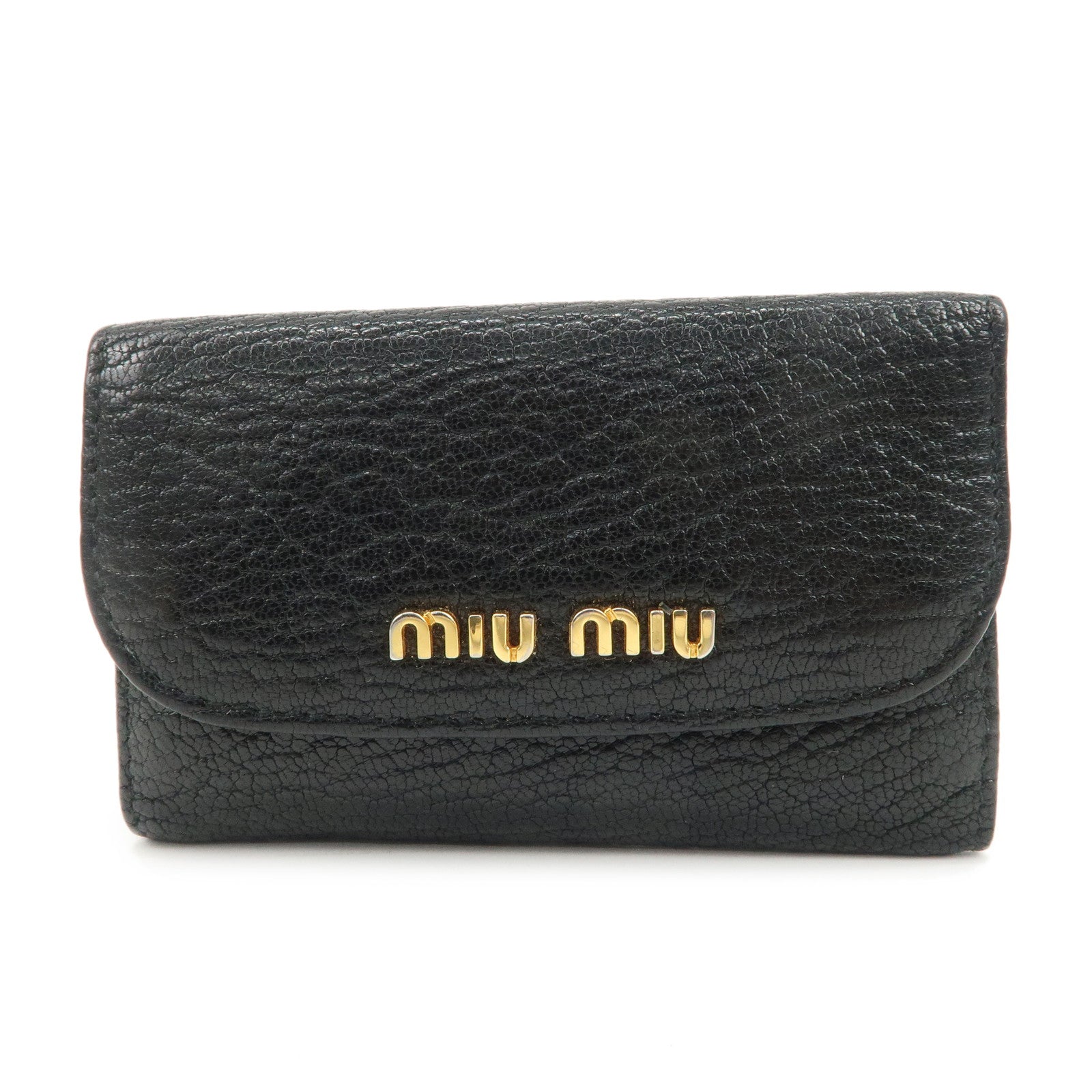 MIU-MIU-Madras-Leather-Key-Case-6-Key-Rings-Black