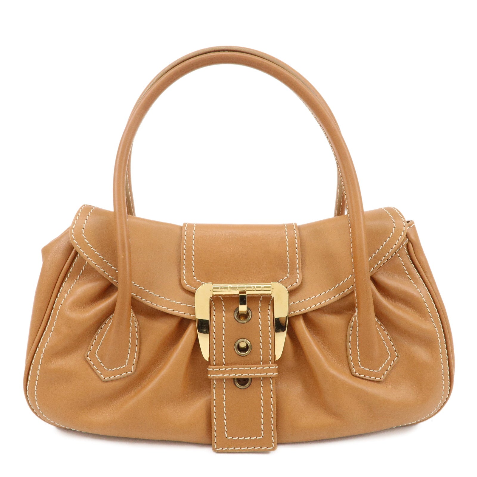 CELINE-Leather-Large-Chouquette-Shoulder-Bag-Light-Brown