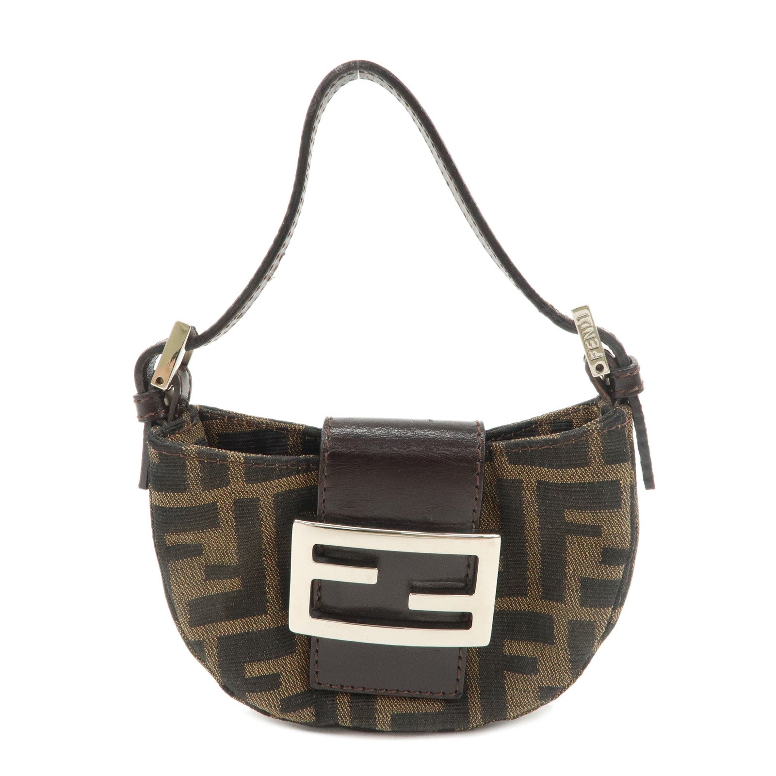 FENDI-Zucca-Canvas-Leather-Pouch-Mini-Bag-Brown-Black-26673