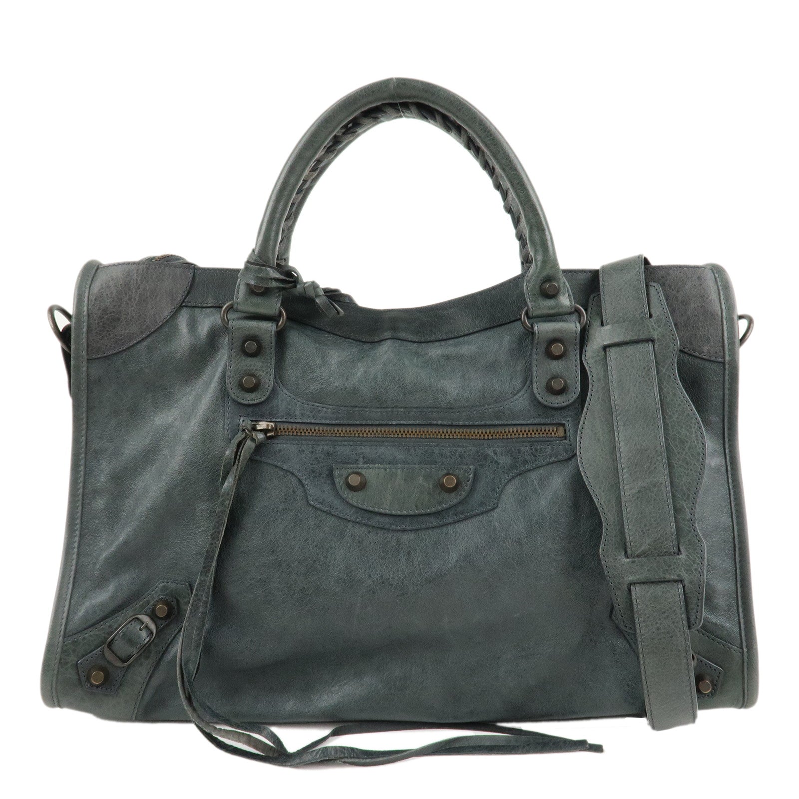 BALENCIAGA-The-City-Leather-2Way-Shoulder-Bag-Gray-115748