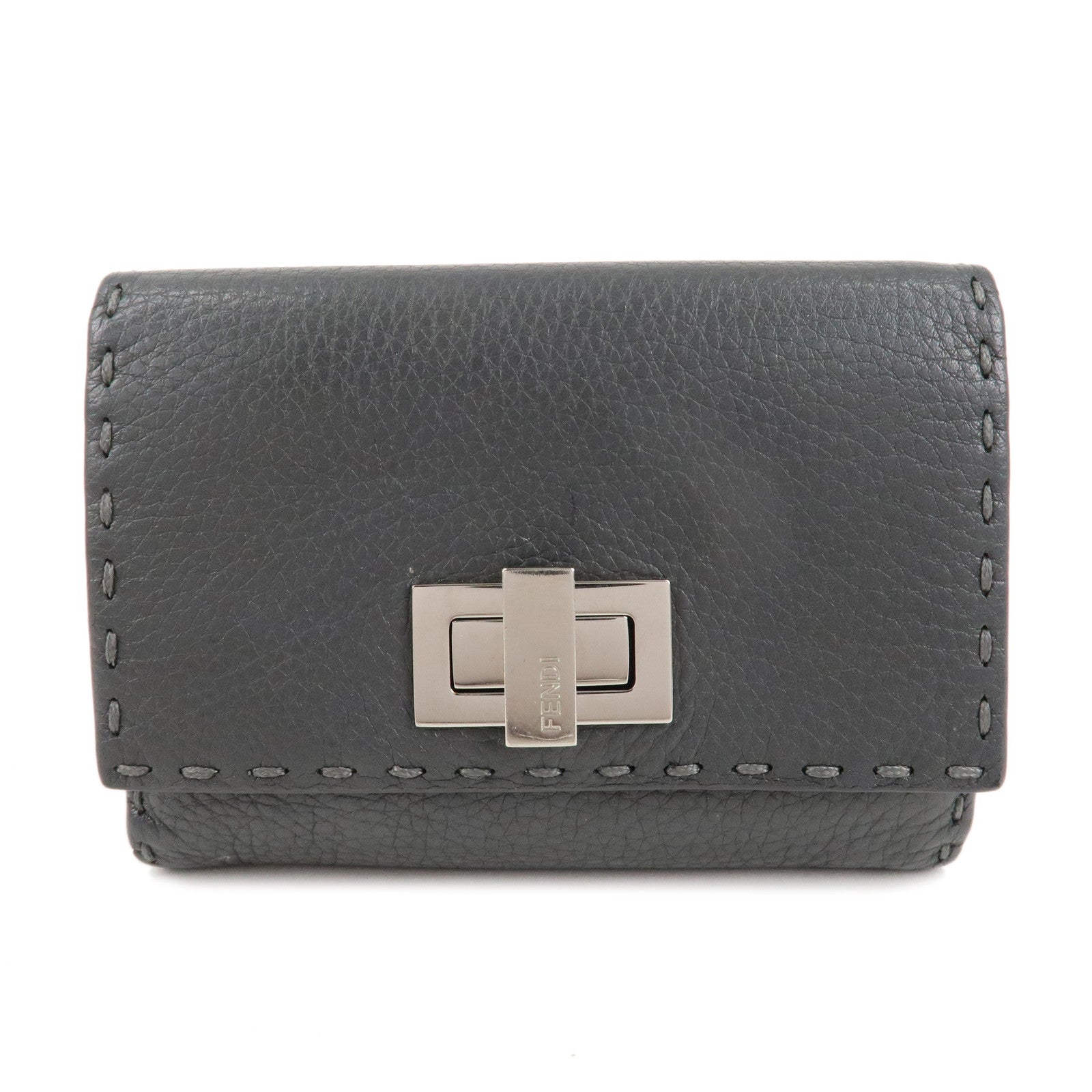 FENDI-Selleria-Leather-Peekaboo-Bi-fold-Wallet-Gray-8M0359