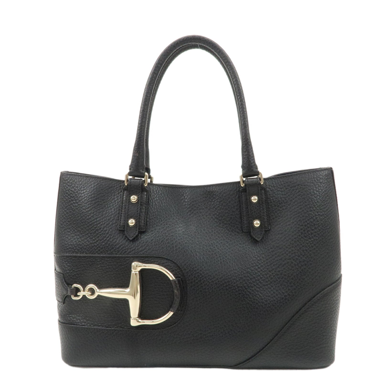 GUCCI-Leather-Horsebit-Tote-Bag-Hand-Bag-Black-137385