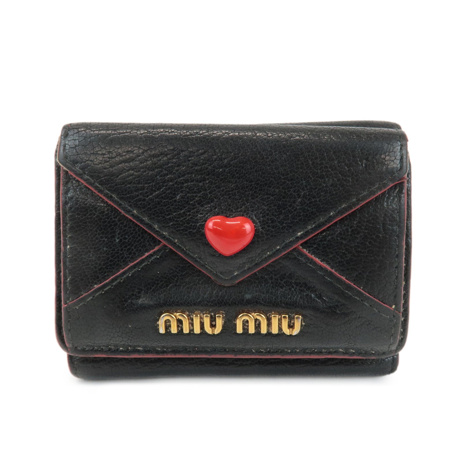 MIU-MIU-Love-Letter-Leather-Compact-Wallet-Black-Red