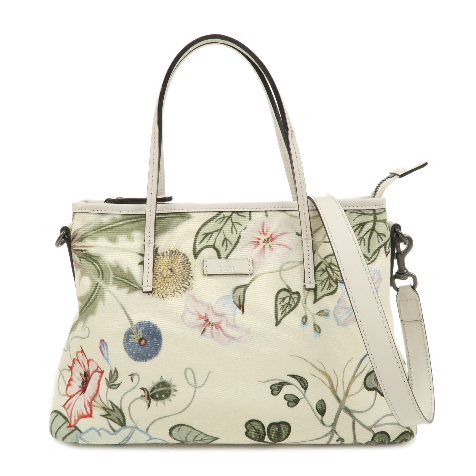 GUCCI-Flora-Canvas-Leather-2WAY-Bag-Hand-Shoulder-Bag-Ivory-353440