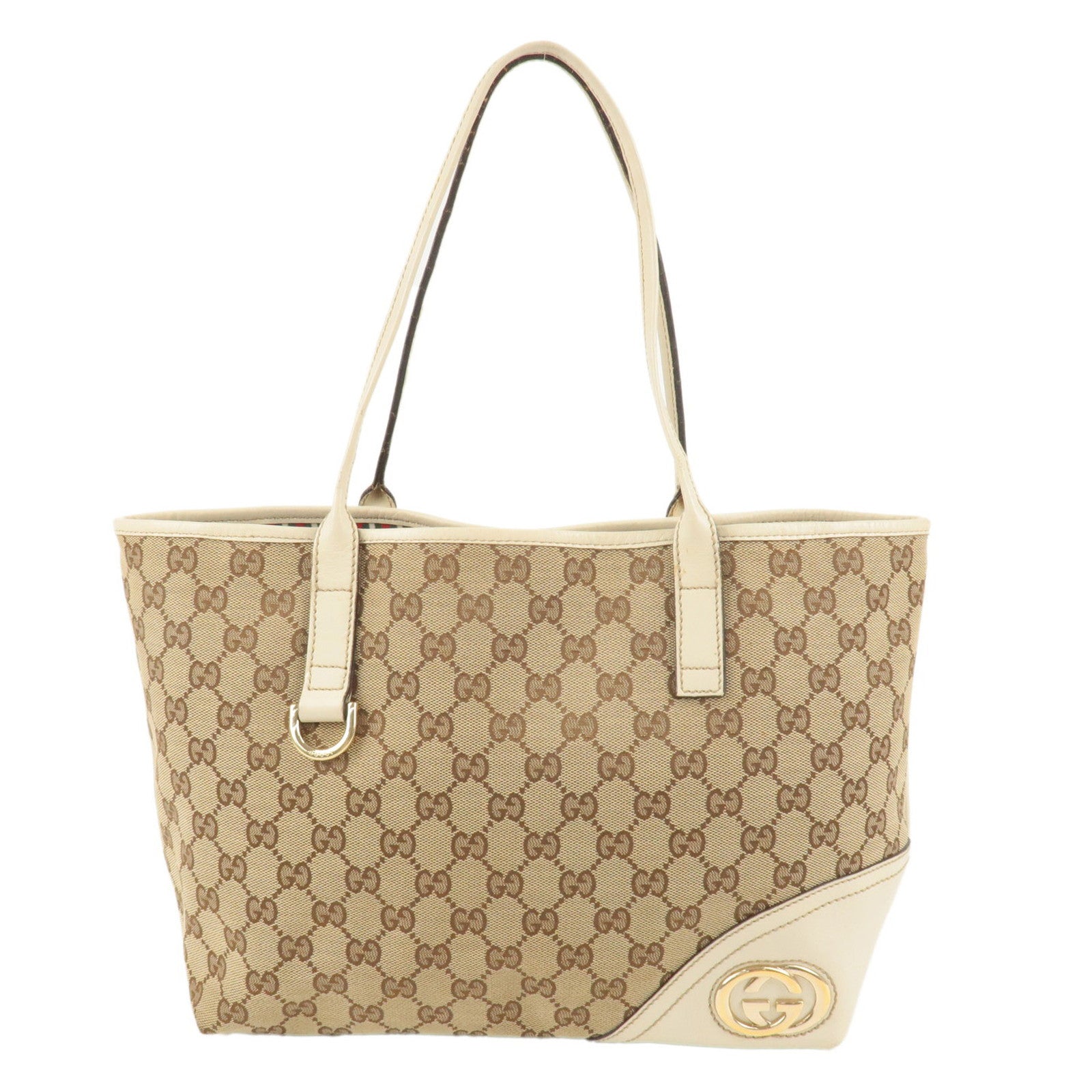 GUCCI-Abbey-GG-Canvas-Leather-Tote-Bag-Hand-Bag-Beige-Ivory-169946