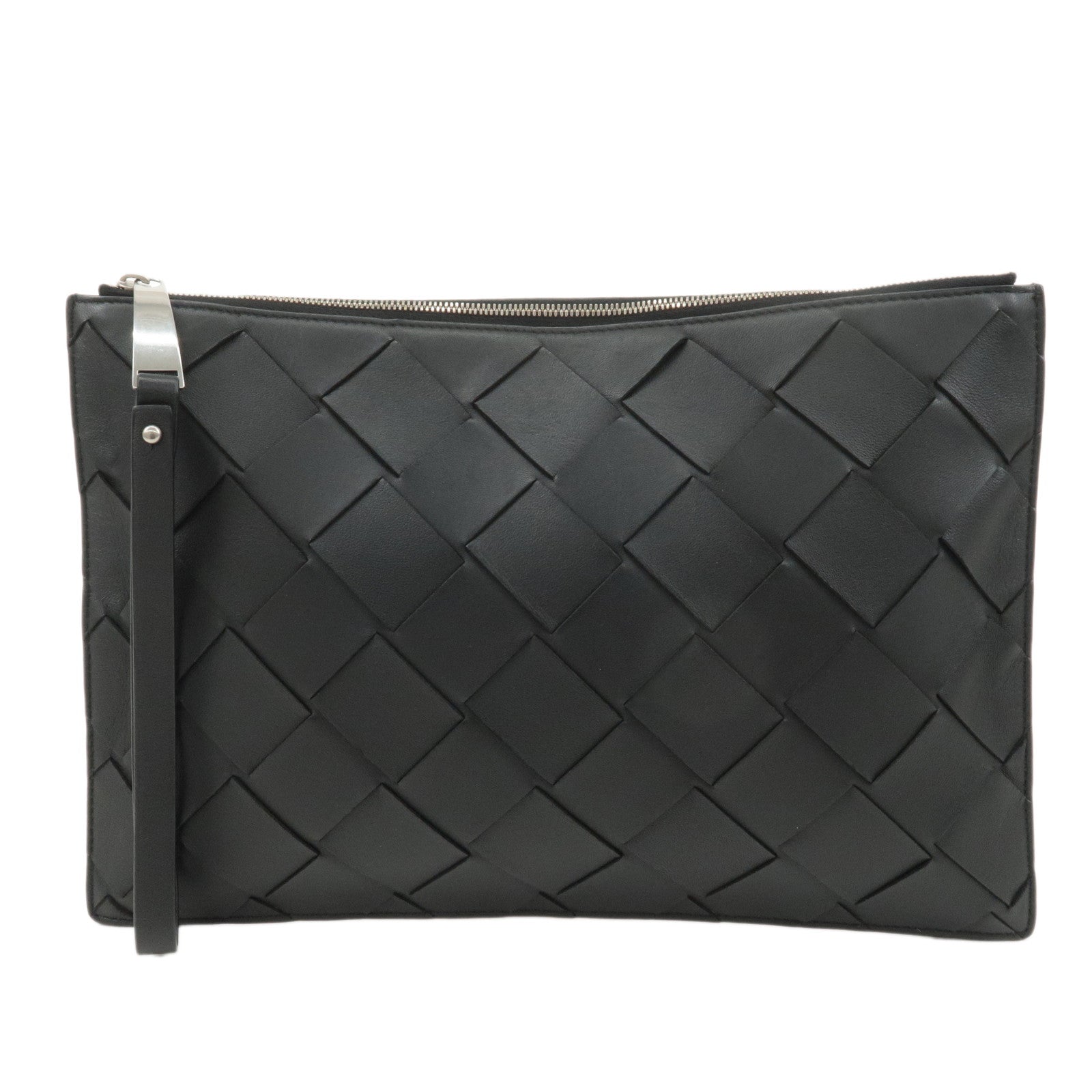 BOTTEGA VENETA Maxi Intrecciato Leather Clutch Bag Black