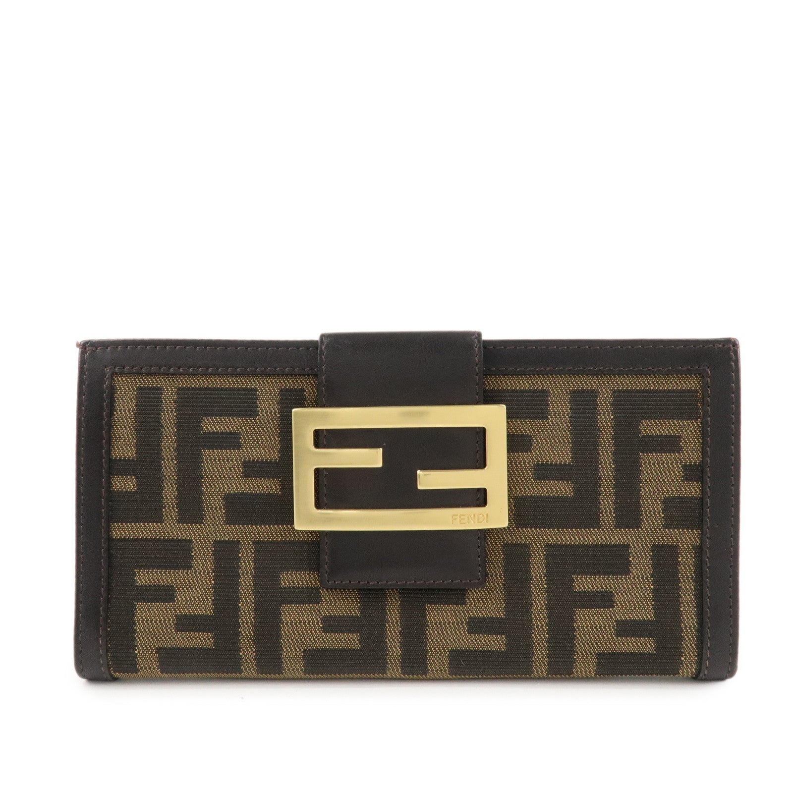 FENDI-Zucca-Canvas-Leather-Long-Bi-fold-Wallet-Brown-8M0032