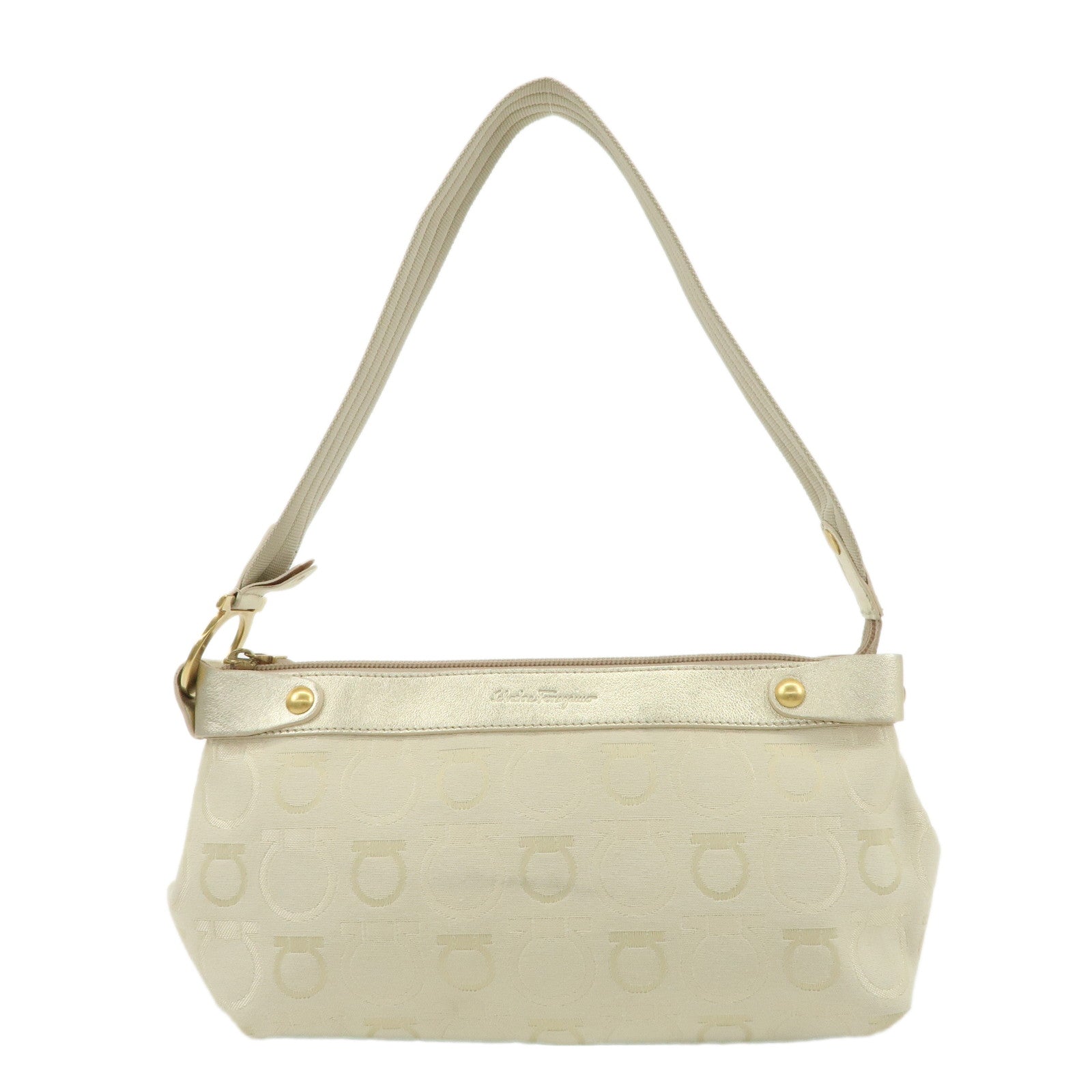 Ferragamo-Canvas-Leather-Gancini-Shoulder-Bag-Beige-Gold