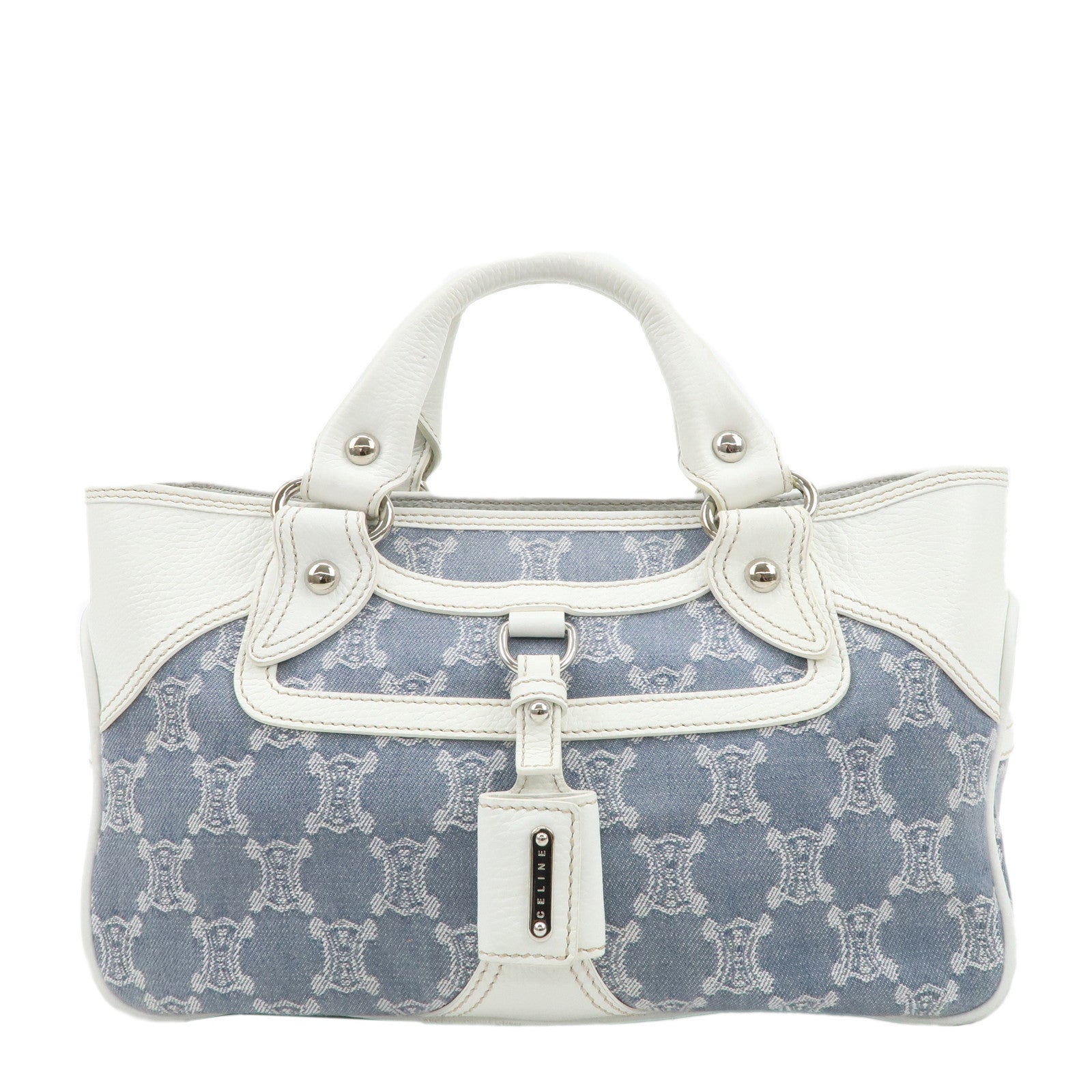 CELINE-Macadam-Canvas-Leather-Boogie-Bag-Hand-Bag-Blue-White