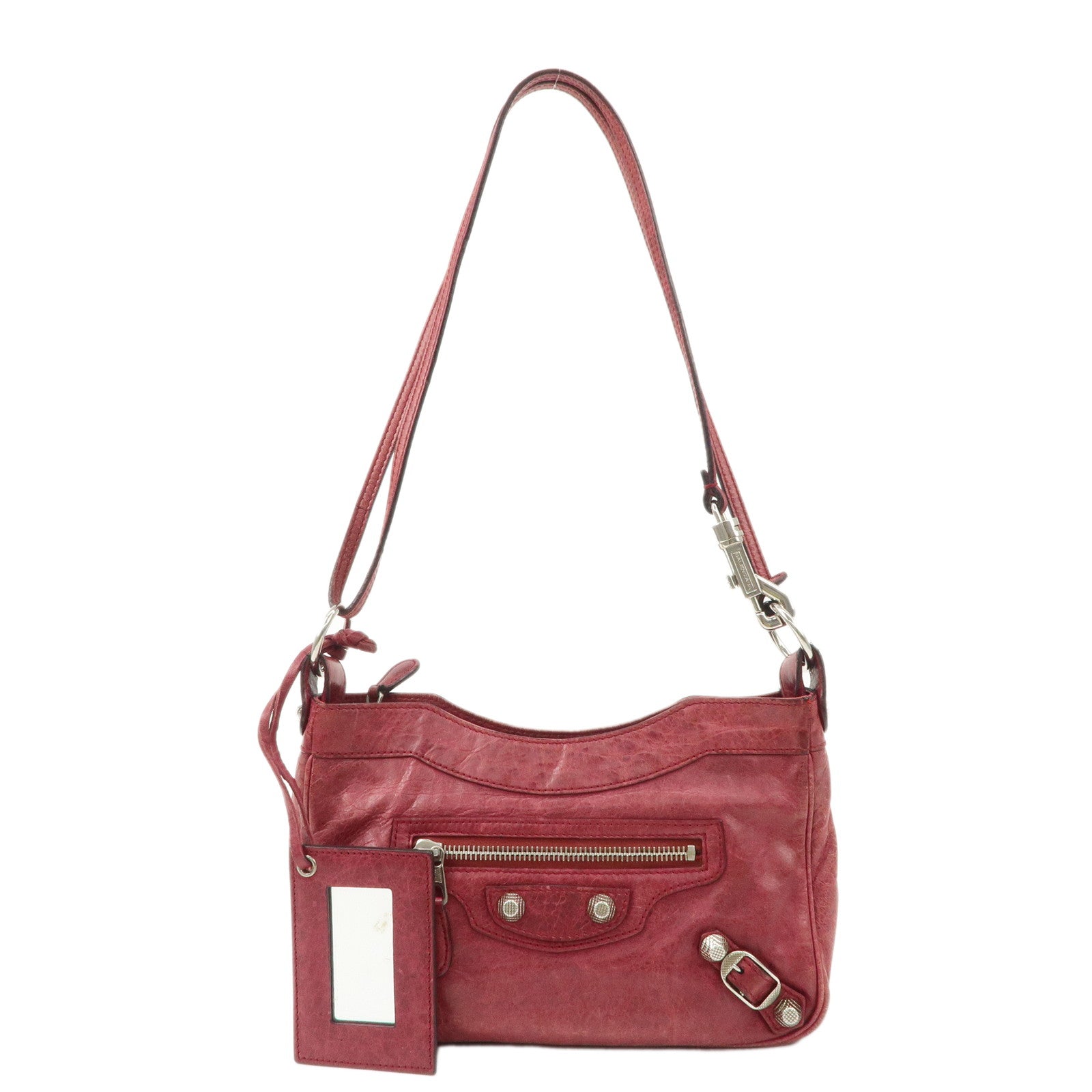 BALENCIAGA-The-Giant-Hip-Leather-Shoulder-Bag-Hand-Bag-Wine