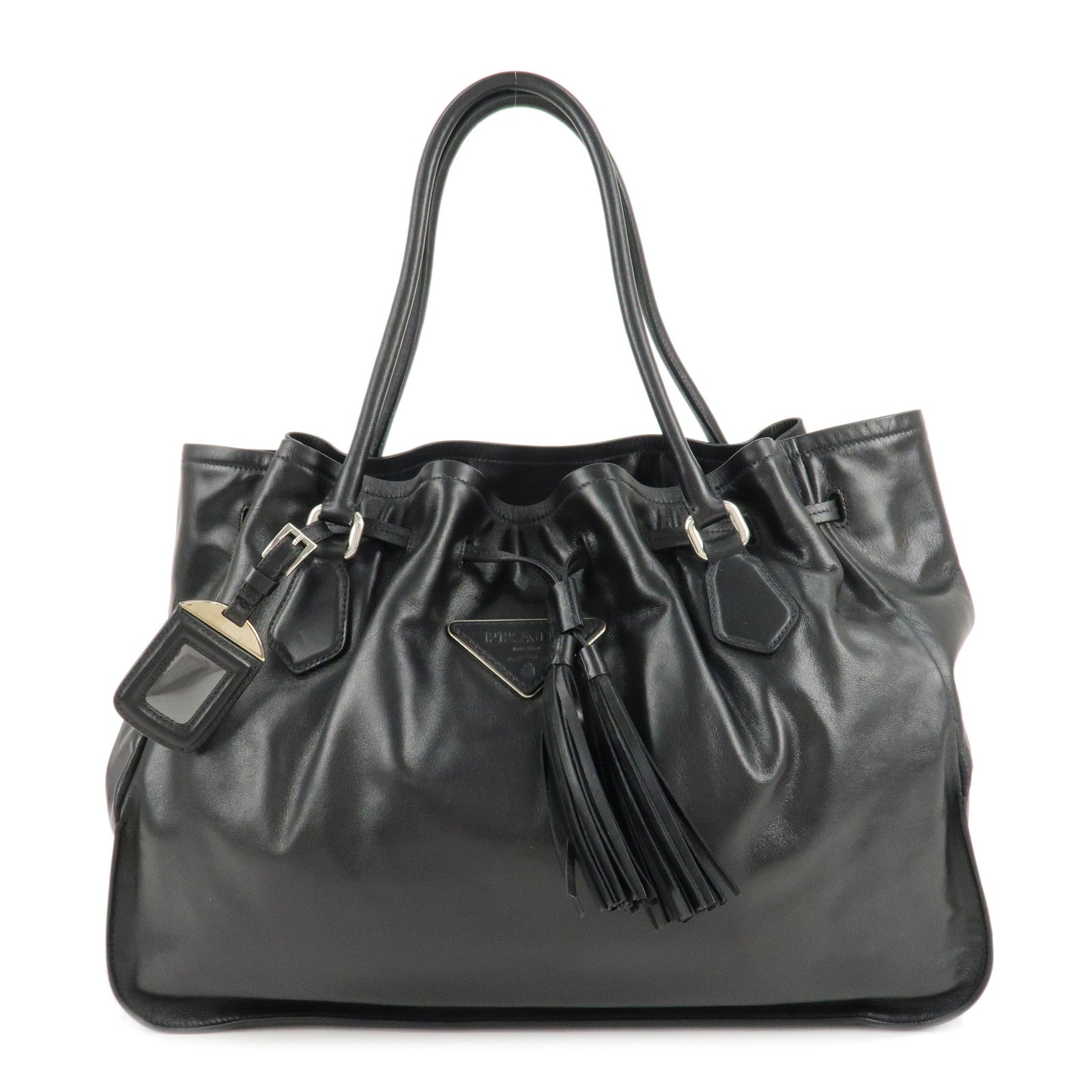 PRADA-Leather-Tote-Bag-Shoulder-Bag-Black-BR3616