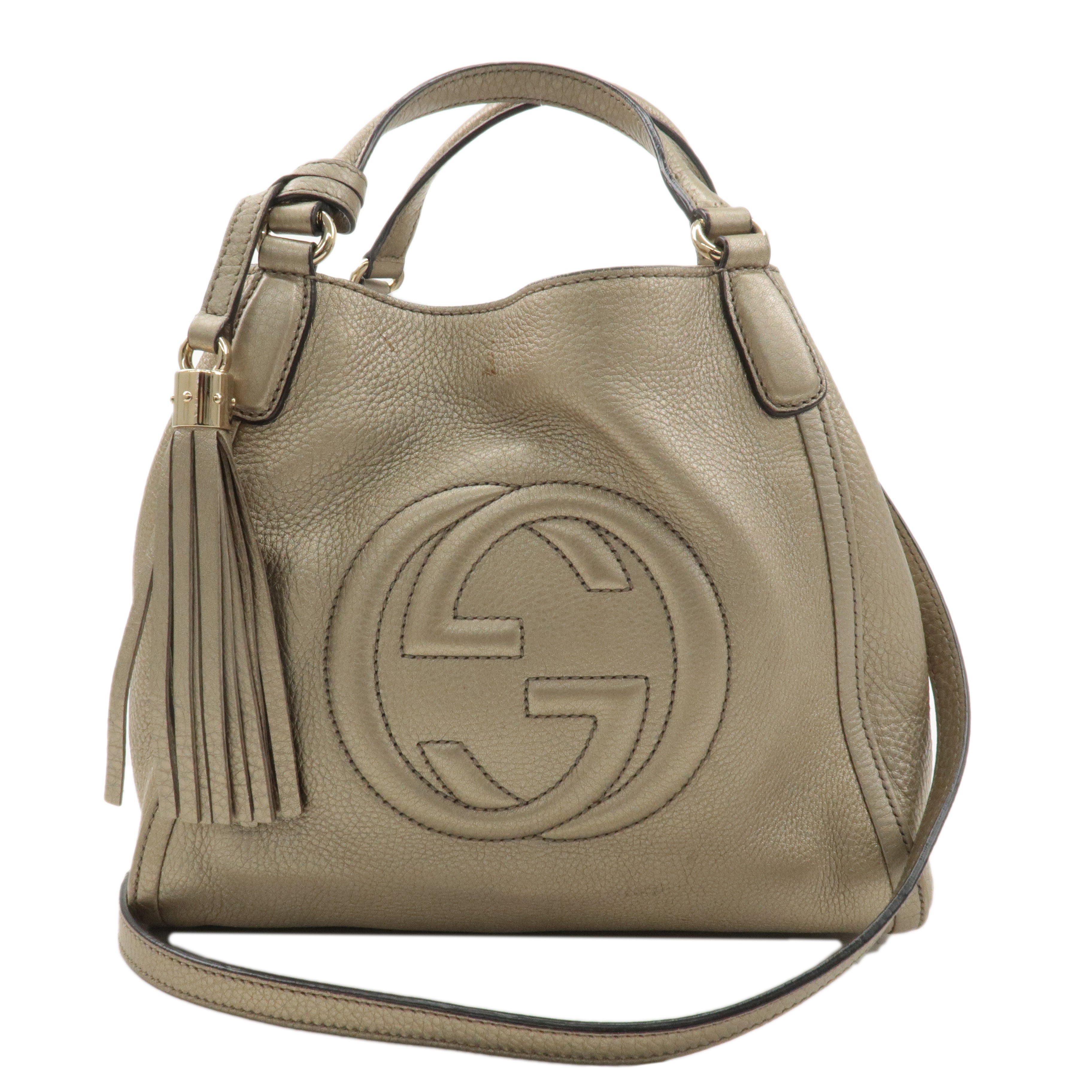 GUCCI SOHO Leather 2Way Bag Hand Bag Shoulder Bag Gold 336751