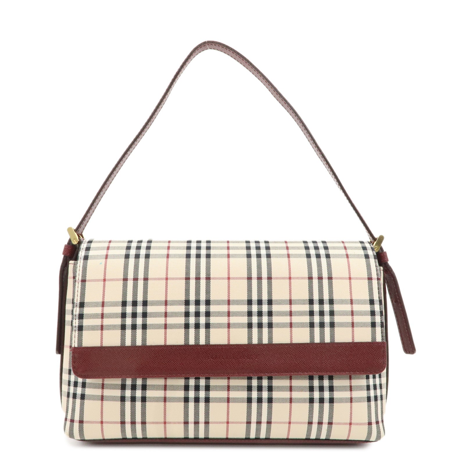 BURBERRY-Canvas-Leather-Nova-Plaid-Shoulder-Bag-Hand-Bag-Bordeaux