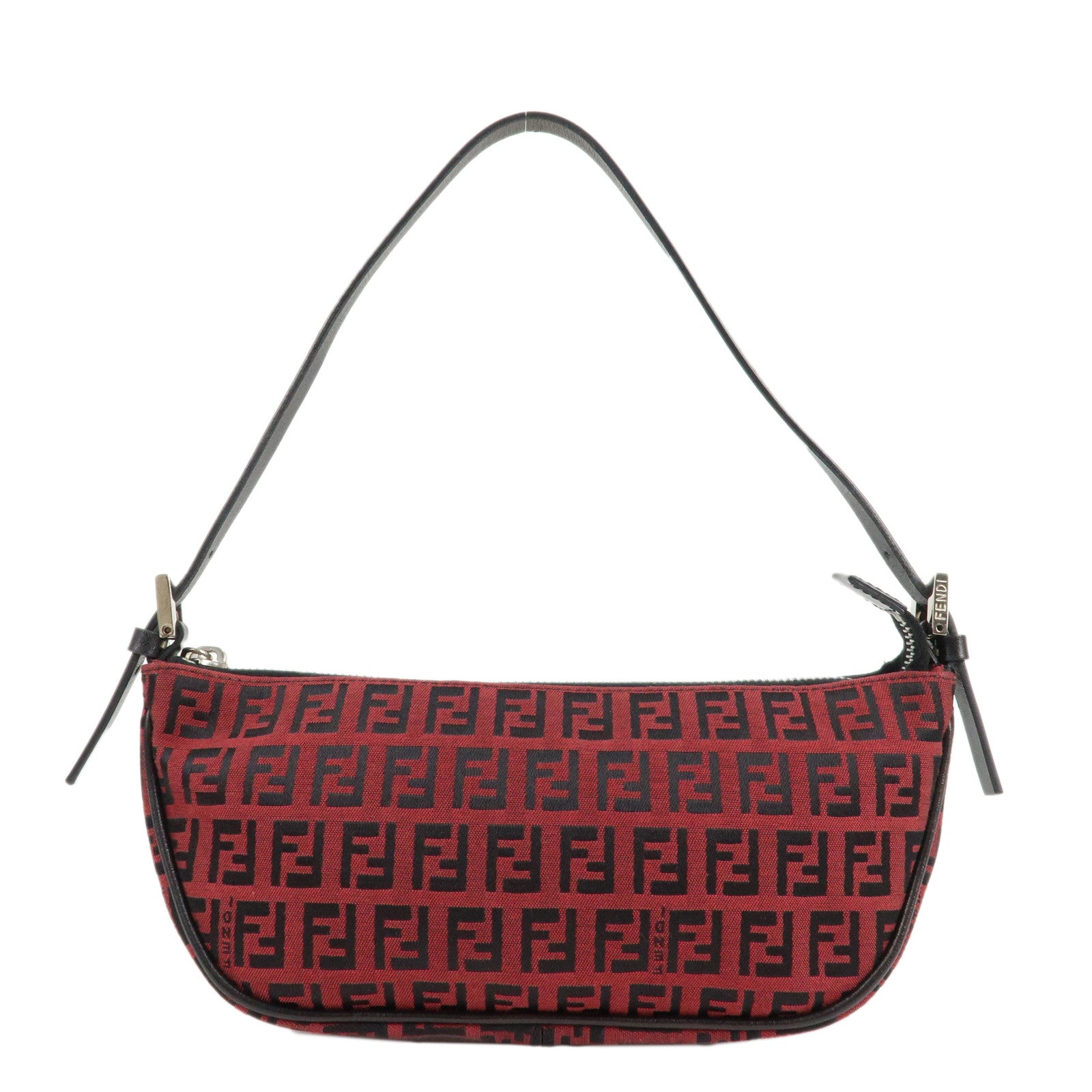 FENDI-Zucchino-Canvas-Leather-Accessory-Pouch-Hand-Bag-Black-Red